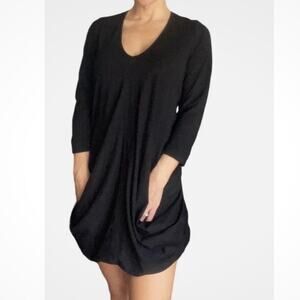 Anne Fontaine Black Norina Dress with Drape Pockets Pima Cotton Size 12